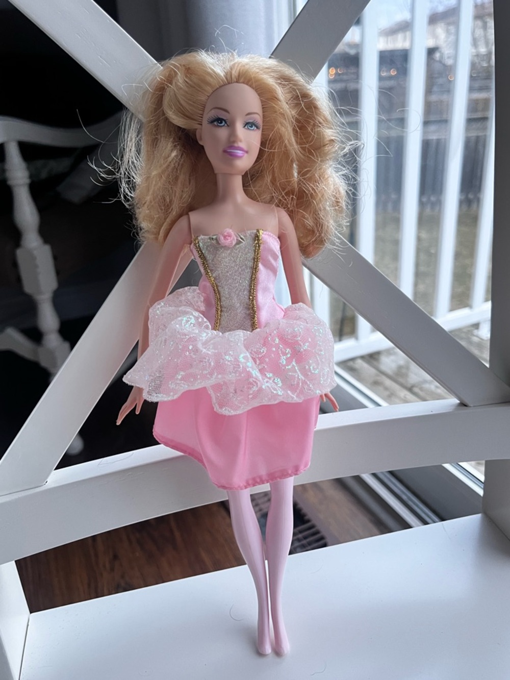 Pretty ballerina in Princess Clara barbie nutcracker dress from 2007 read